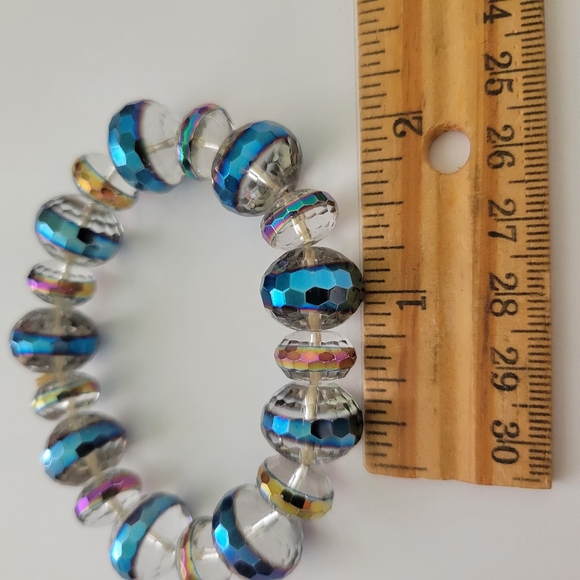 Vintage Czech Glass Stretchy Bracelet Twilight Skies AB Statement Retro - Picture 4 of 6